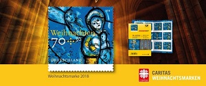 Briefmarke der Caritas mit Maria und dem Jesuskind